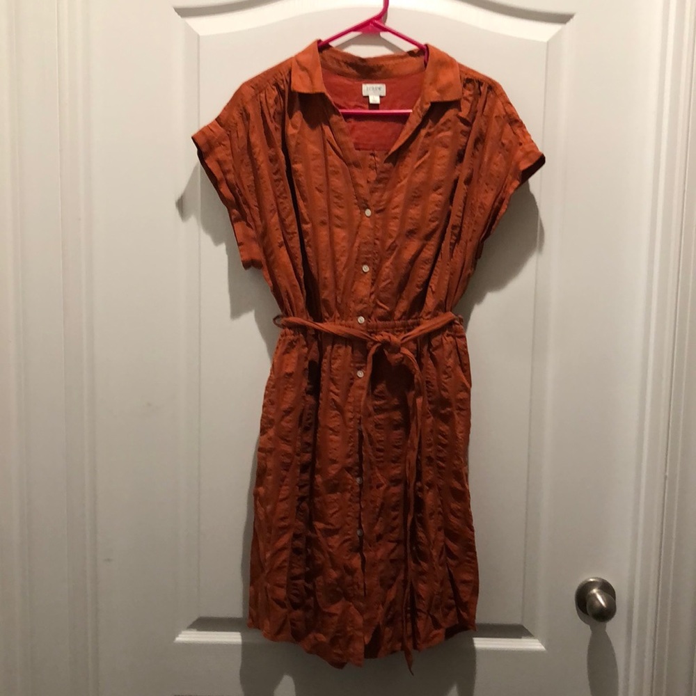 Jcrew short sleeve dress midi burnt Orange size large button front